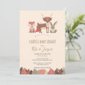ナチュラル　ウッドランドアニマル　カップル　フォレスト　ベイビーシャワー 招待状 (スタンド正面)