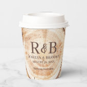 ナチュラル ウッド カット スライス モノグラム 婚約 結婚 紙コップ (裏面)