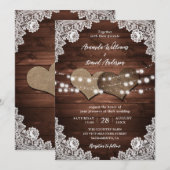 ナチュラル ウッド バーラップ ラッセル ストリング ライト ウェディング 招待状 (正面/裏面)