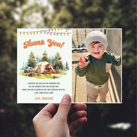 ナチュラル キャンピング バースデー フォト サンクス カード