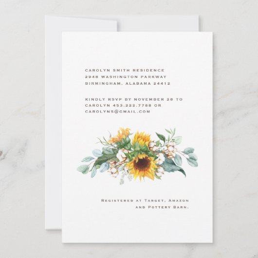 ナチュラル サンフラワー ウッド タウペII ブライダルシャワー 招待状 (裏面)