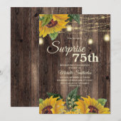 ナチュラル サンフラワー ストリング ライト サプライズ 75歳 招待状 (正面/裏面)
