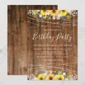 ナチュラル サンフラワー ストリング ライト 誕生日パーティー 招待状 (正面/裏面)