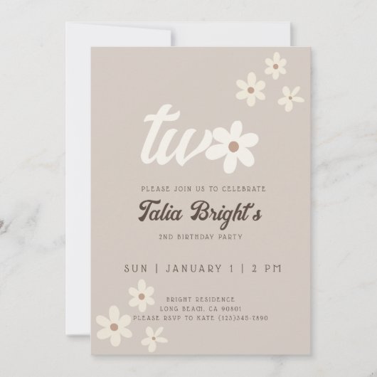 ナチュラル ダイジー ボヘミアンの誕生日招待状 招待状 (正面)