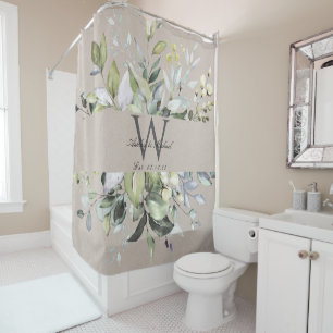 ナチュラル·ニュートラル·グリーン·モノ結婚グラムの記念品 シャワーカーテン