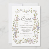 ナチュラル パステル ワイルドフラワーズ ボタニカル ブライダル シャワー 招待状 (正面)