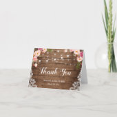 ナチュラル ピンク フラワー レース ストリング ライト サンキューカード (正面)