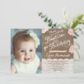 ナチュラル ピンク フラワー 洗礼 1歳 誕生日パーティー 招待状 (スタンド正面)