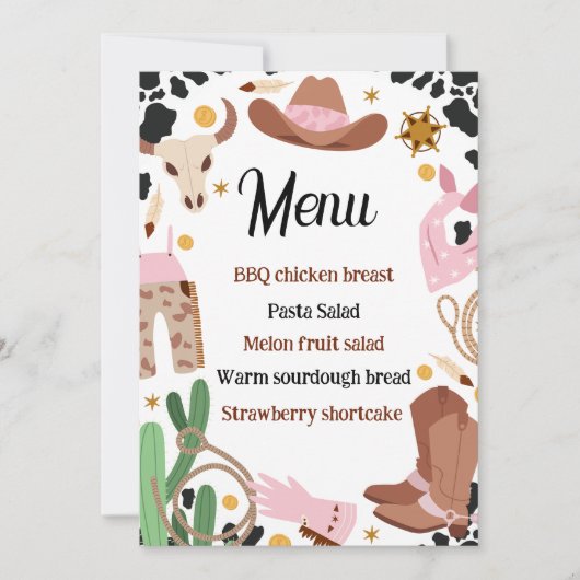 ナチュラル ピンク ロデオ バースデー 食品 メニュー サイン カード (正面)