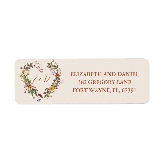ナチュラル フラワー オータム ウェディング 返信住所ラベル ラベル (正面)