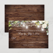 ナチュラル フラワー ストリング ライト ウェディング RSVP 招待状 (正面/裏面)