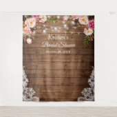 ナチュラル フラワー ストリング ライト ブライダル シャワー バックドロップ タペストリー (正面)