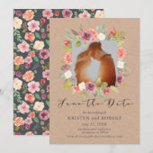 ナチュラル フラワー リース フォト セーブ ザ デート カード (正面/裏面)