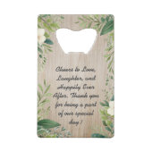 ナチュラル フローラル リーフ ボーダー ウッド ウェディング フェイバー クレジットカード栓抜き (裏面)