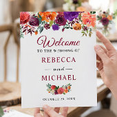 ナチュラル ブルーム バーガンディ フラワー ウェディング ウェルカム サイン