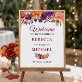 ナチュラル ブルーム バーガンディ フラワー ウェディング ウェルカム サイン