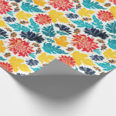 ナチュラル ブルー イエロー 水彩 向日葵 ウェディング ラッピングペーパー (角)