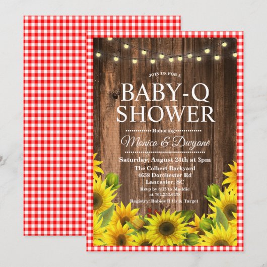 ナチュラル ベビーQ シャワー BBQ ヒマワリ 招待状 (正面/裏面)