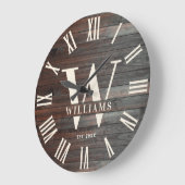ナチュラル モノグラム ファームハウス オーダーメイド ファミリー ネーム レトロ ラージ壁時計 (傾斜)