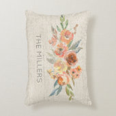 ナチュラル リネン 水彩 フラワーパターン 名前付き ホーム オータム アクセントクッション (正面(垂直))