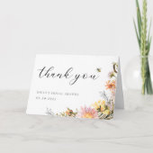ナチュラル ワイルドフラワーとハチの折り紙 ウェディングシャワー サンキューカード (正面)