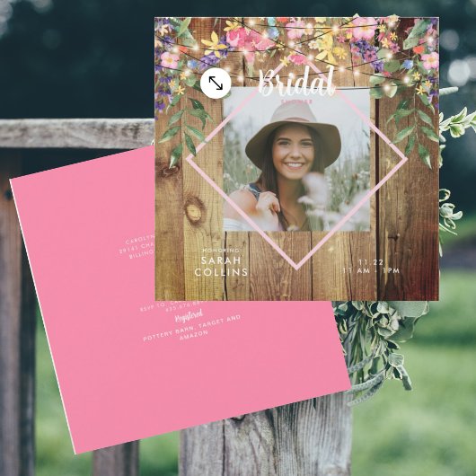 ナチュラル ワイルドフラワー フォト ブライダル シャワー ウッド インビテ 招待状