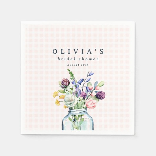 ナチュラル ワイルドフラワー メイソンジャー ピクニック ブライダルシャワー スタンダードカクテルナプキン (正面)