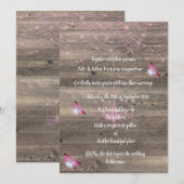 ナチュラル ヴィンテージ ピンク蝶 結婚式招待状 招待状 (正面/裏面)