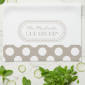 ナチュラル |白色水玉模様パターンモノグラム キッチンタオル (折り畳み)