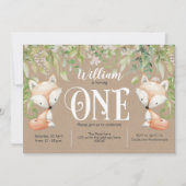 ナチュラル, 緑豊か, 森のキツネ, 男の子 1歳の誕生日 招待状 (正面)