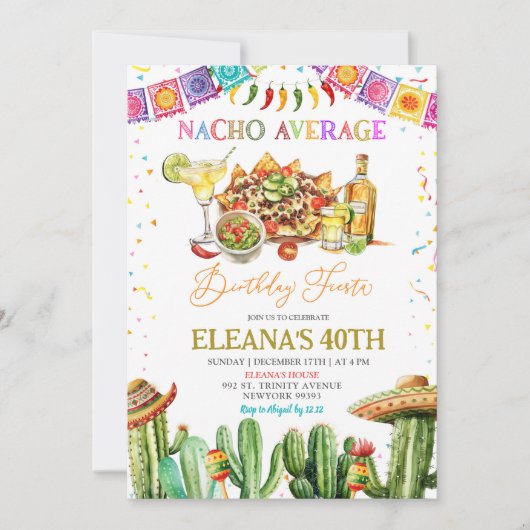 ナチョアベレートマルガリタスアダルト誕生日フィエスタ 招待状 (正面)