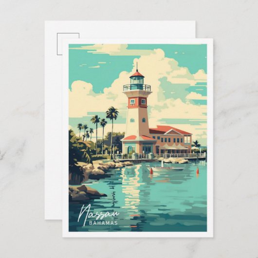 ナッサバハマアートヴィンテージトラベルイラストレーション ポストカード (正面/裏面)