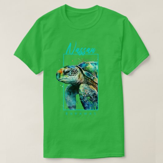 ナッサバハマウォーターカラーウミガメポートレート Tシャツ (デザイン正面)