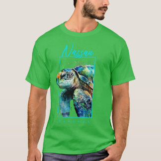 ナッサバハマウォーターカラーウミガメポートレート Tシャツ