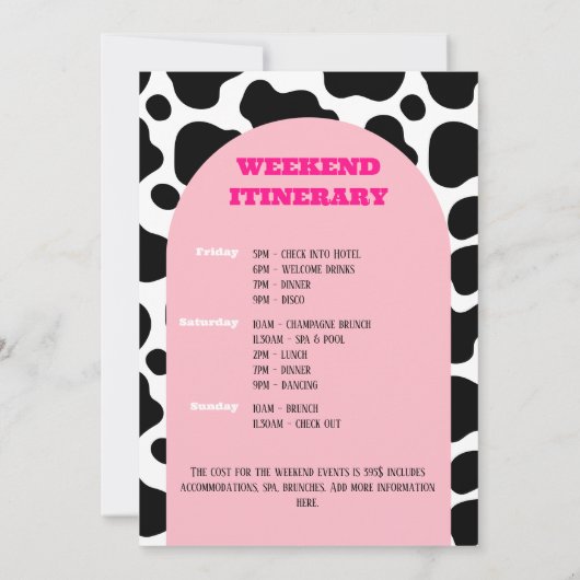 ナッシュバッシュ女性のカーボーイピンクバチェロレッテガールズウィークエンド 招待状 (裏面)