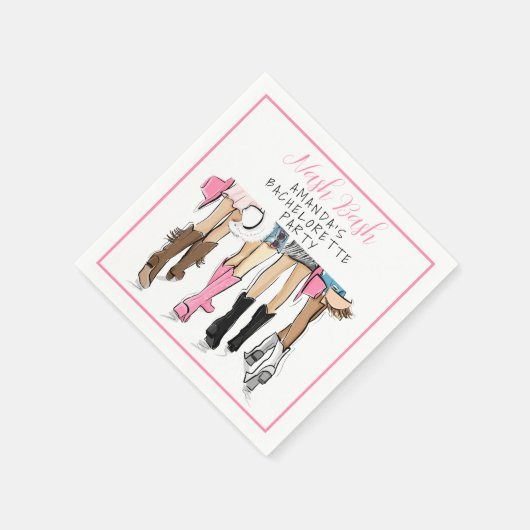 ナッシュビルのバチェロレッテパーティーの手描きファッション スタンダードカクテルナプキン (角)