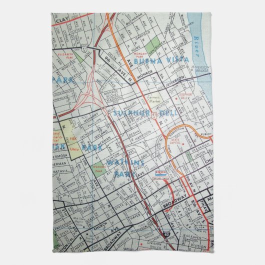 ナッシュビルのヴィンテージの地図 キッチンタオル (縦)