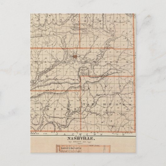 ナッシュビルの計画があるブラウン郡の地図 ポストカード (正面)