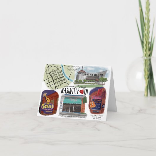 ナッシュビルを通ってつま弾く旅行スケッチNotecard カード (正面)