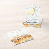 ナッシュビルエレガントシティスカイラインウォーターカラー結婚ズ スクエアペーパーコースター (インサイチュ)