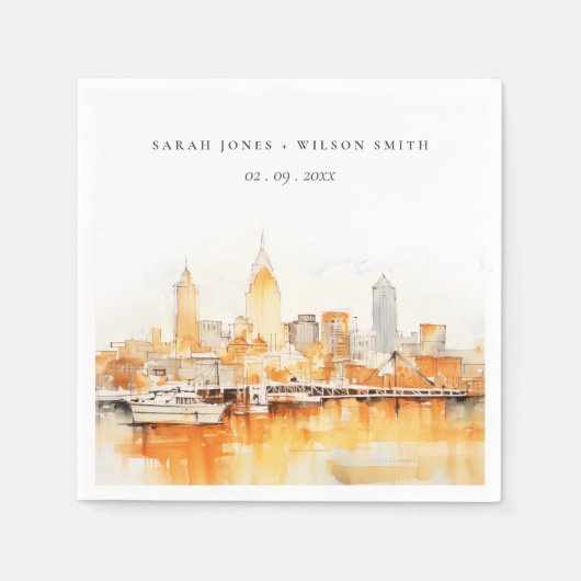 ナッシュビルエレガントシティスカイラインウォーターカラー結婚ズ スタンダードカクテルナプキン (正面)