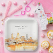 ナッシュビルエレガントシティスカイラインウォーターカラー結婚ズ ペーパープレート (パーティー)