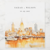 ナッシュビルエレガントシティスカイラインウォーターカラー結婚ズ ワインラベル (シングルラベル)