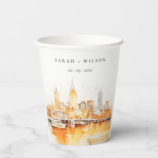 ナッシュビルエレガントシティスカイラインウォーターカラー結婚ズ 紙コップ (裏面)