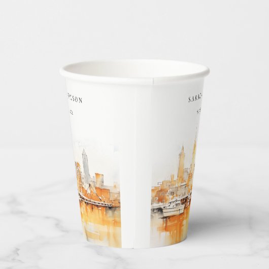 ナッシュビルエレガントシティスカイラインウォーターカラー結婚ズ 紙コップ (右)