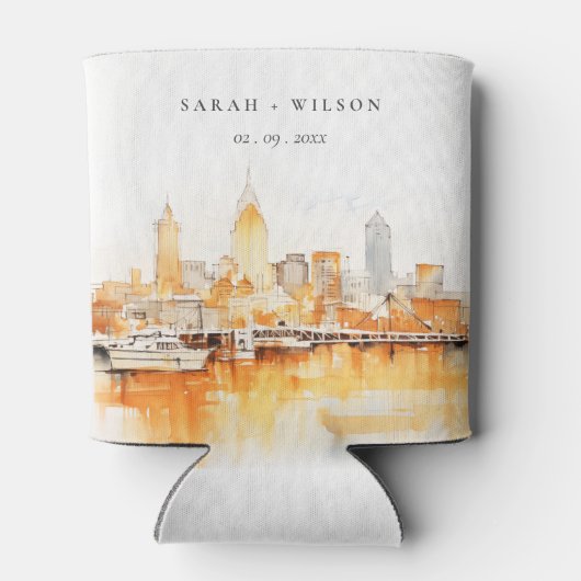 ナッシュビルエレガントシティスカイラインウォーターカラー結婚ズ 缶クーラー (裏面)