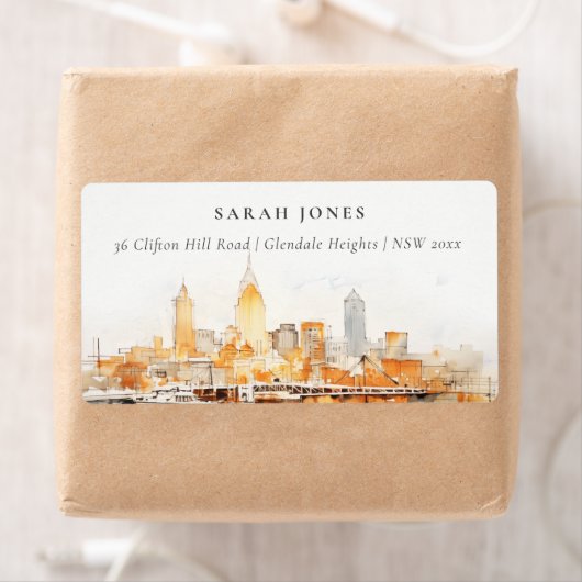 ナッシュビルエレガントシティスカイライン水のカラーアドレス ラベル (インサイチュ)