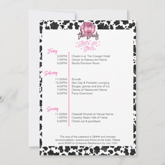 ナッシュビルカウガールディスコロデオ独身最後の週末 招待状 (裏面)