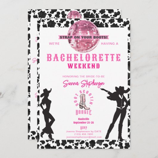 ナッシュビルカウガールディスコロデオ独身最後の週末 招待状 (正面/裏面)