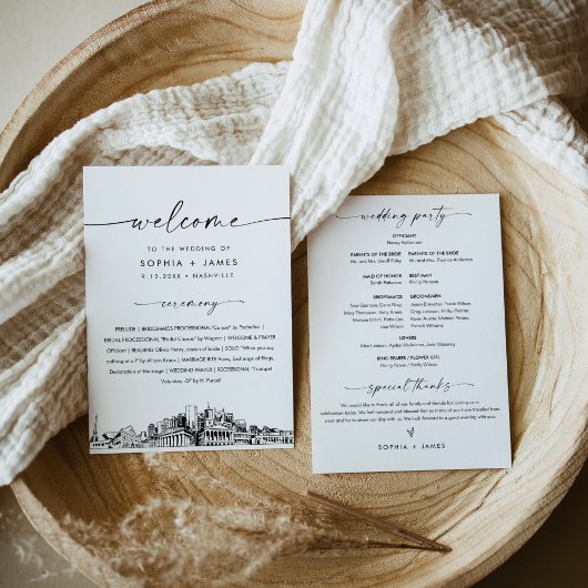 ナッシュビルスカイライン結婚式 プログラム5x7フラットカード 招待状